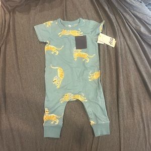 NWT Tea collection 3-6 month romper teal with jaguars